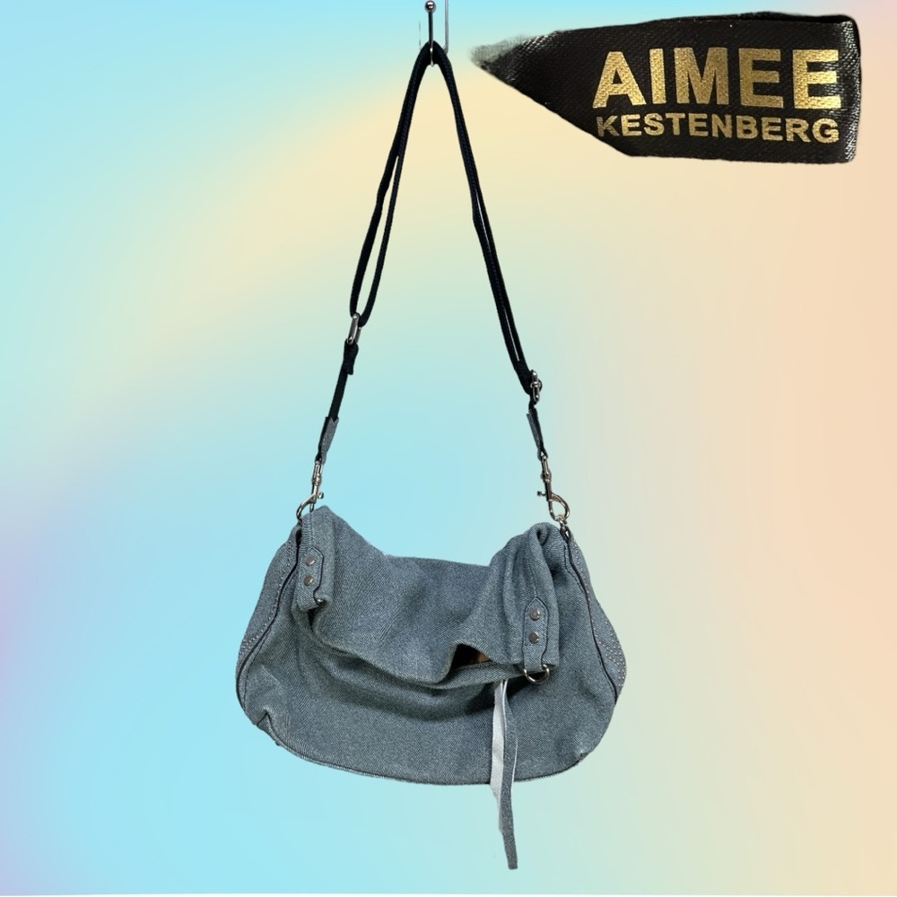 Aimee Kestenberg Denim Leather Crossbody Slouch Bag